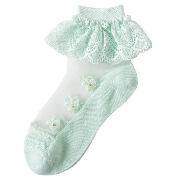 Posijego Little Girls Ruffle Socks Mesh Floral Dress Socks Lace Turn Cuffs Princess Cotton Dress Socks Age 1-13 Years