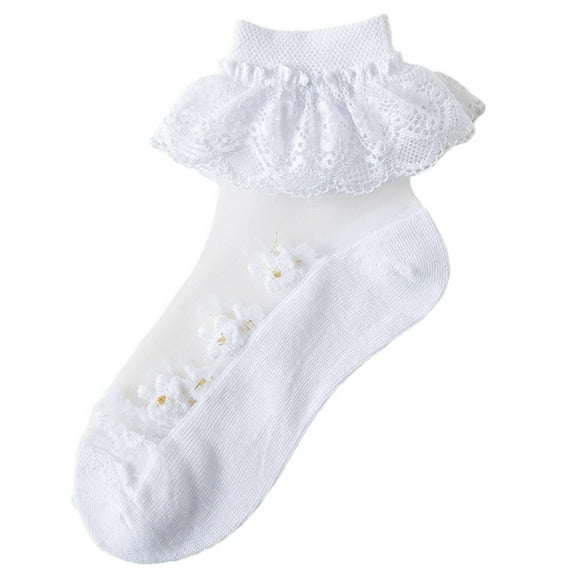 Posijego Little Girls Ruffle Socks Mesh Floral Dress Socks Lace Turn Cuffs Princess Cotton Dress Socks Age 1-13 Years
