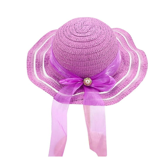 Posijego Little Girls Summer Straw Hat for Toddler Girls Wide Brim Sun Hat Beach Vacation Outdoor Casual Cute Hat