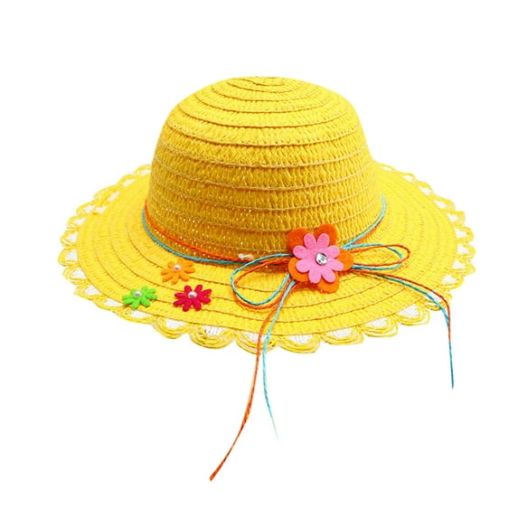 Posijego Little Girls Sun Protection Hat Toddler Girls Straw Hat Wide Brim Beach Vacation Breathable Sun Hat