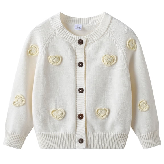 Posijego Little Girls Valentine's Day Sweater Cardigan Cute Heart Knit Open Front Button Cardigans Spring Outerwear