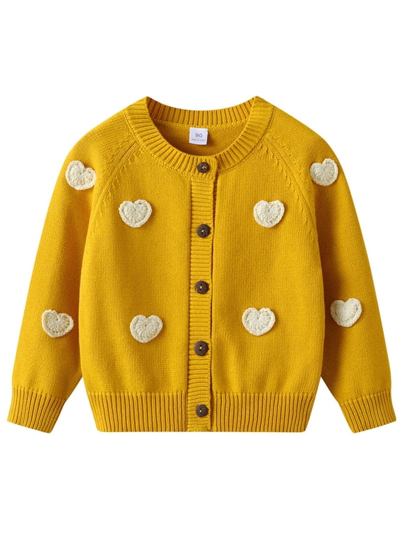 Little Girls Valentine's Day Sweater Cardigan Cute Heart Knit Open Front Button Cardigans Spring Outerwear
