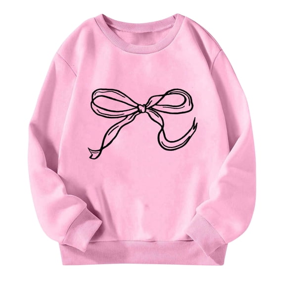 Posijego Little Girls Valentines Day Sweatshirts Bowknot Graphic Pullover Crew Neck Long Sleeve Casual Sweatshirt