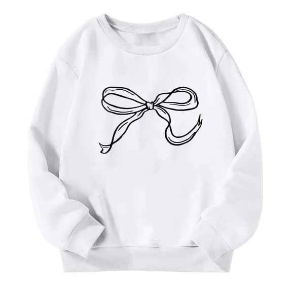 Posijego Little Girls Valentines Day Sweatshirts Bowknot Graphic Pullover Crew Neck Long Sleeve Casual Sweatshirt