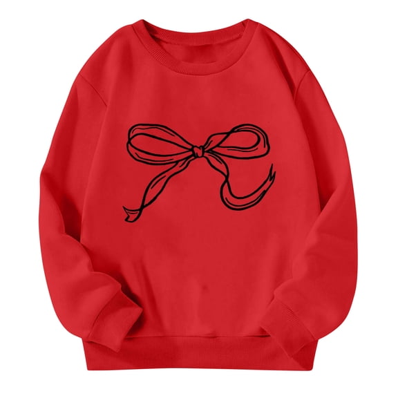 Posijego Little Girls Valentines Day Sweatshirts Bowknot Graphic Pullover Crew Neck Long Sleeve Casual Sweatshirt
