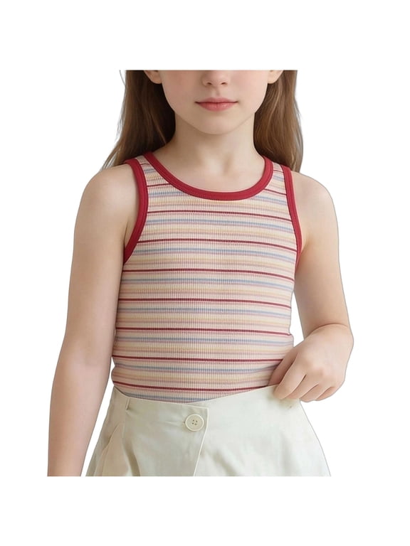 Little and Big Girls Tank Tops Striped Camisoles Sleeveless Casual Summer Basic Undershirts Tank Tees for Girls