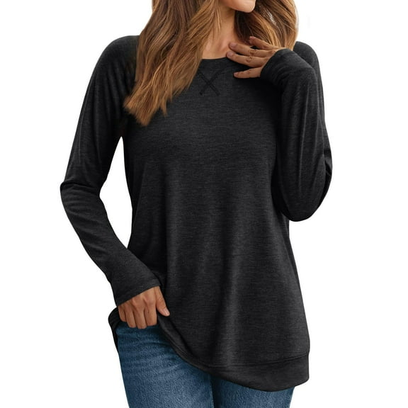 Posijego Long Sleeve Shirt for Women Plain Basic Tees Fall Winter Crew Neck Casual Loose Tunic Tops