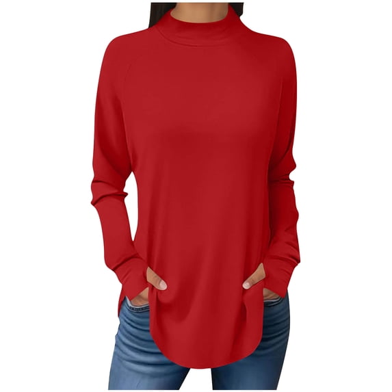 Posijego Long Sleeve Shirts for Women Mock Turtleneck Basic Tee Shirts Loose Casual Spring Tops Womens Clothes