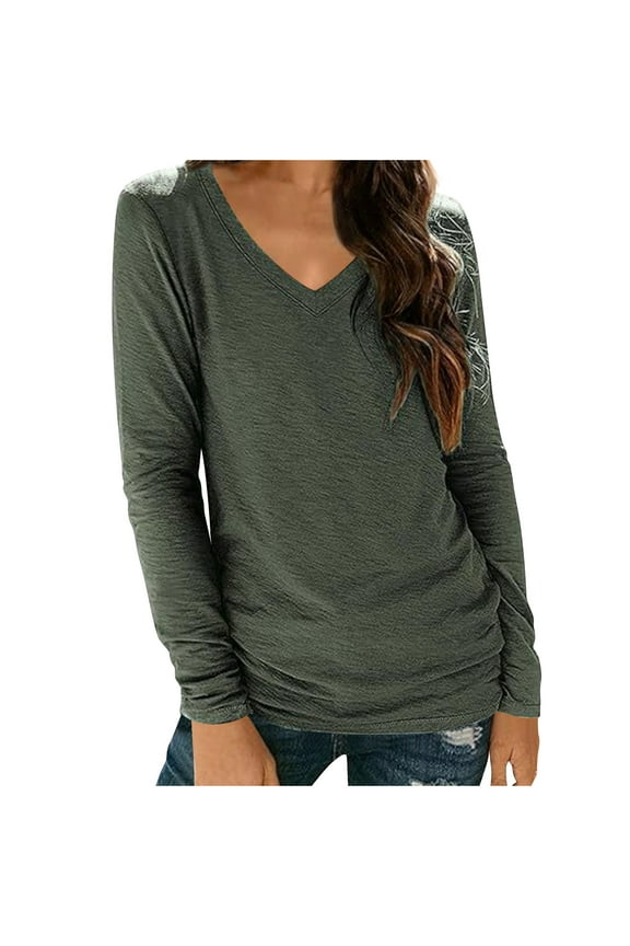 Long Sleeve Tee Shirts for Women Plain Basic Tops V Neck Casual Comfy T-Shirts Womens Clothes