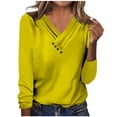 thumbnail image 1 of Posijego Long Sleeve Tops for Women Fashion V Neck Button Shirt Dress Blouse Basic Solid Color Plus Size Tee, 1 of 5