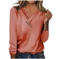 thumbnail image 1 of Posijego Long Sleeve Tops for Women Fashion V Neck Button Shirt Dress Blouse Basic Solid Color Plus Size Tee, 1 of 5