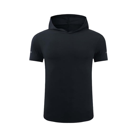 Posijego Men's Athletic Hoodies Short Sleeve Quick-Dry Shirts Hooded Slim Gym Workout Running Tops for Men