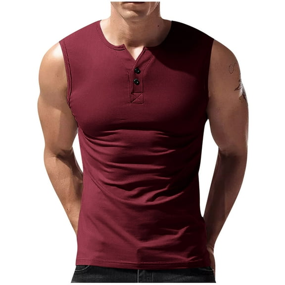Posijego Men's Athletic Tank Tops V Neck Buttons Sleeveless Slim Tanks Basic Tank Tees Summer Casual Shirts for Men