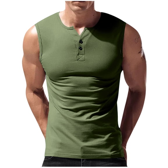 Posijego Men's Athletic Tank Tops V Neck Buttons Sleeveless Slim Tanks Basic Tank Tees Summer Casual Shirts for Men