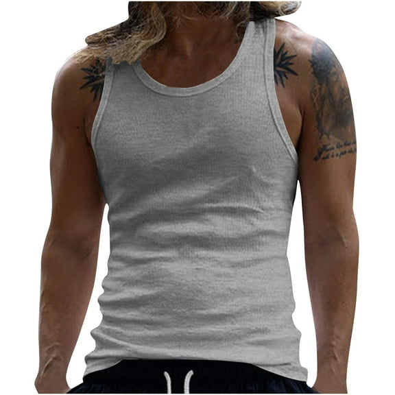 Posijego Men's Basic Tank Tops Ribbed Knit Undershirts for Men Sleeveless Athletic Workout Gym Tanks Slim Tees