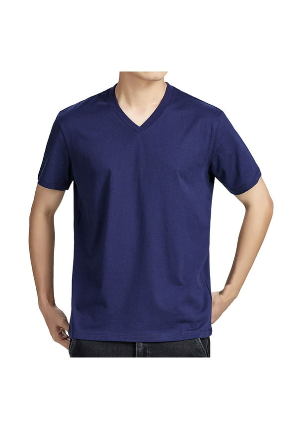 Men's Big & Tall Shirts Cotton T-Shirts for Men V Neck Short Sleeve Casual Summer Tee Tops