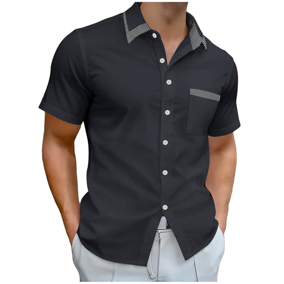 Posijego Men's Button down Shirt Short Sleeve Collared Pocket Shirt Casual Summer Vacation Beach Shirts for Men