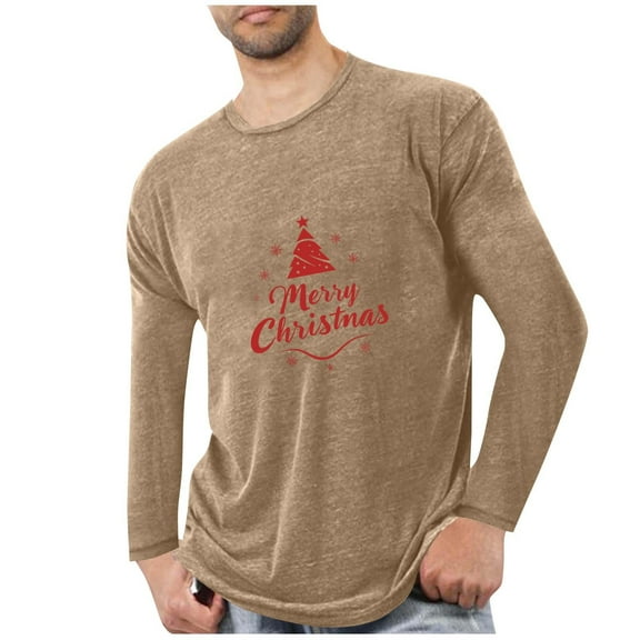 Posijego Men's Christmas Shirts Soft Long Sleeve T Shirts Big and Tall Mens Pullover Basic Tee Tops