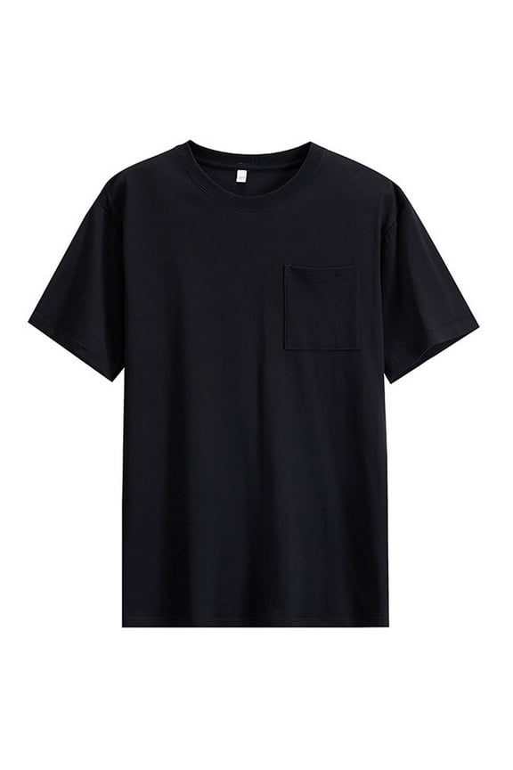 Men's Cotton T-Shirts Big and Tall Mens Short Sleeve Pocket Tees Solid Color Summer Casual Shirts