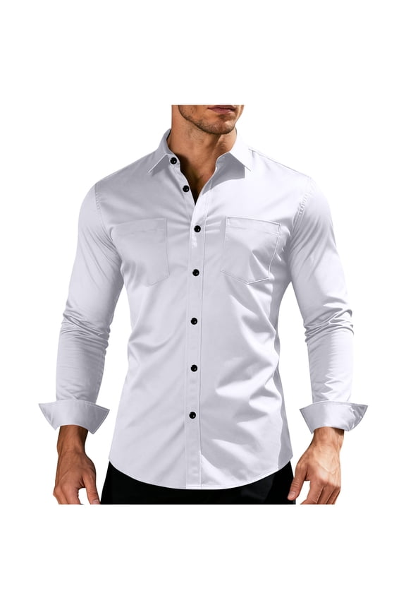 Men's Dress Shirts Button down Shirt Business Office Work Collared Shirt Wedding Party Shirts with Pockets