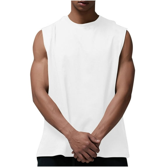Posijego Men's Gym Tank Tops Workout Casual Sleeveless Crew Neck Lightweight Loose Pullover Tank Tees