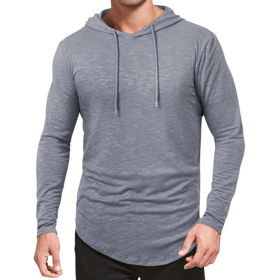 Posijego Men's Hoodie Athletic Workout Long Sleeve Shirts Lightweight Pullover Gym Running Tees S-3XL