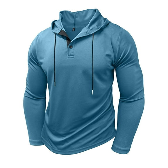 Posijego Men's Hoodie Button Hooded Lightweight Pullover Long Sleeve Athletic Sweatshirt Stretch Workout Shirts
