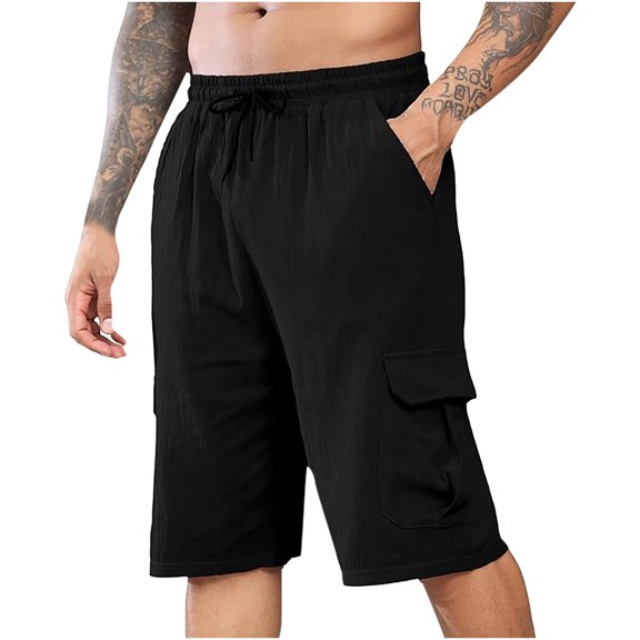 Posijego Men's Knee Length Cargo Shorts Elastic Waist Drawstring Summer Casual Vacation Shorts for Men
