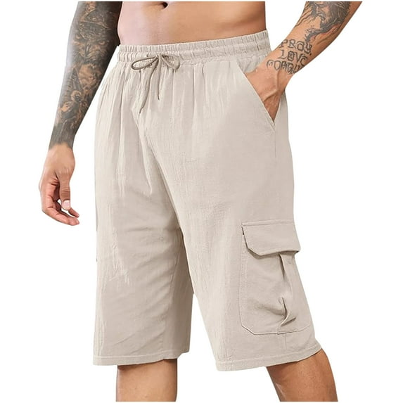Posijego Men's Knee Length Cargo Shorts Elastic Waist Drawstring Summer Casual Vacation Shorts for Men