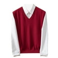 thumbnail image 1 of Posijego Men's Knit Sweater Vests Solid Color V Neck Sleeveless Pullover Sweaters Uniform Tops for Men Fall Spring, 1 of 7
