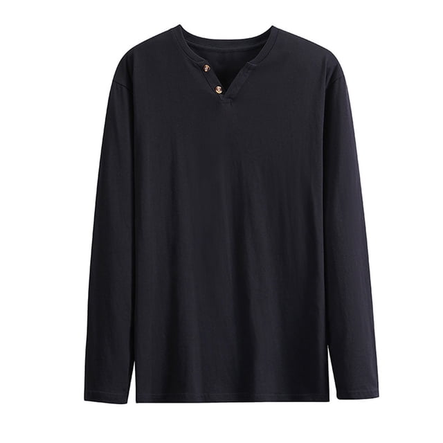 Posijego Men's Long Sleeve Shirts Cotton T-Shirts Big and Tall Mens V Neck Basic Tee Shirt Undershirts