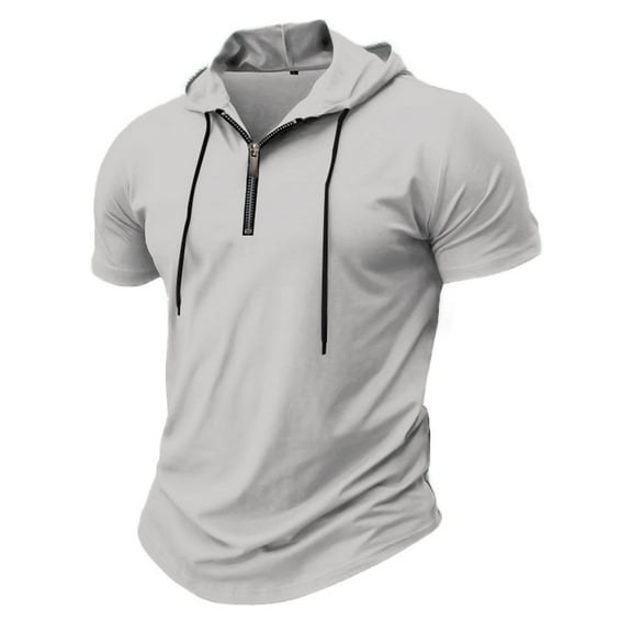 Posijego Men's Muscle Hoodies Athletic Workout T-Shirts Half Zipper Short Sleeve Shirts for Men Activewear Tees
