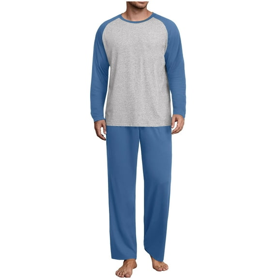 Posijego Men's Pajama Sets 2 Piece Outfits Long Sleeve Tee Shirt and Lounge Pants Nightwear Sleepwear Set