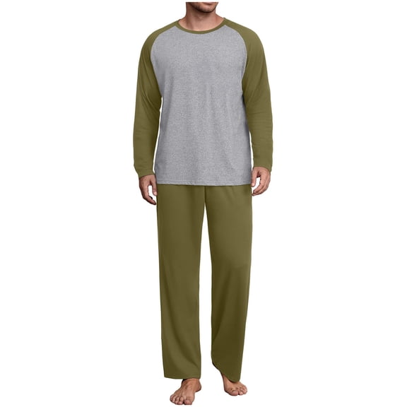 Posijego Men's Pajama Sets 2 Piece Outfits Long Sleeve Tee Shirt and Lounge Pants Nightwear Sleepwear Set
