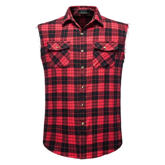 Posijego Men's Plaid Tank Tops Collared Button down Sleeveless Shirts with Pockets Trendy Tank Tops Summer Shirts