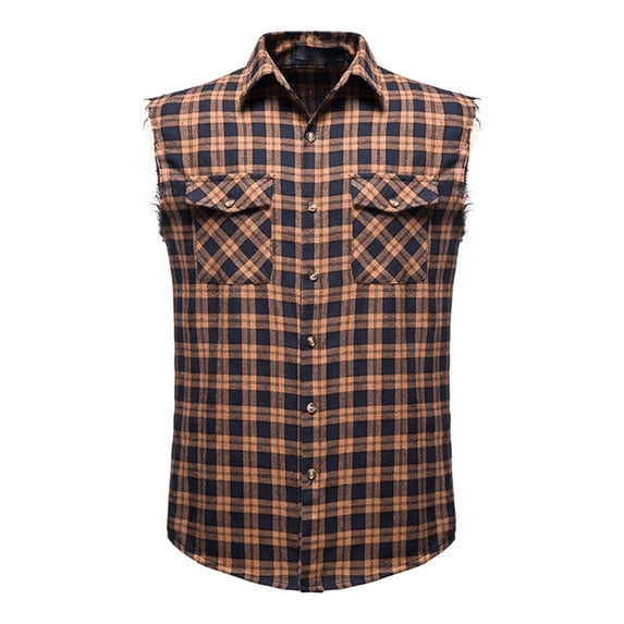 Posijego Men's Plaid Tank Tops Collared Button down Sleeveless Shirts with Pockets Trendy Tank Tops Summer Shirts