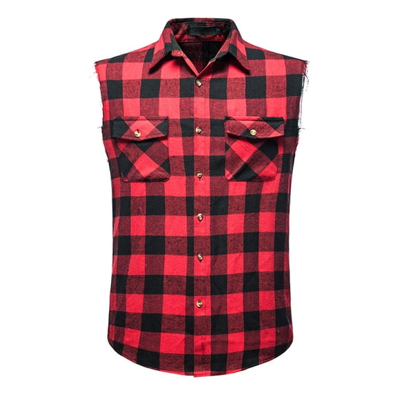Posijego Men's Plaid Tank Tops Collared Button down Sleeveless Shirts with Pockets Trendy Tank Tops Summer Shirts
