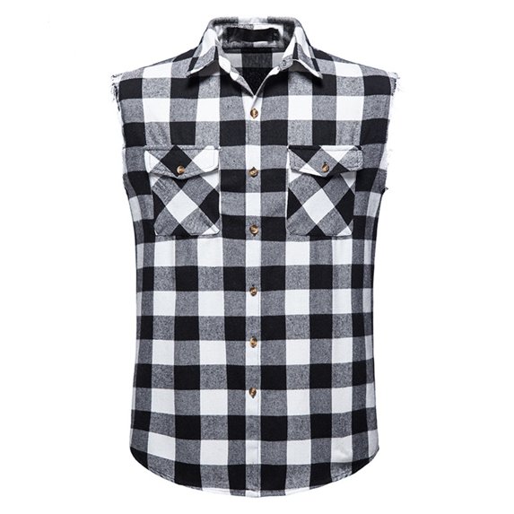 Posijego Men's Plaid Tank Tops Collared Button down Sleeveless Shirts with Pockets Trendy Tank Tops Summer Shirts