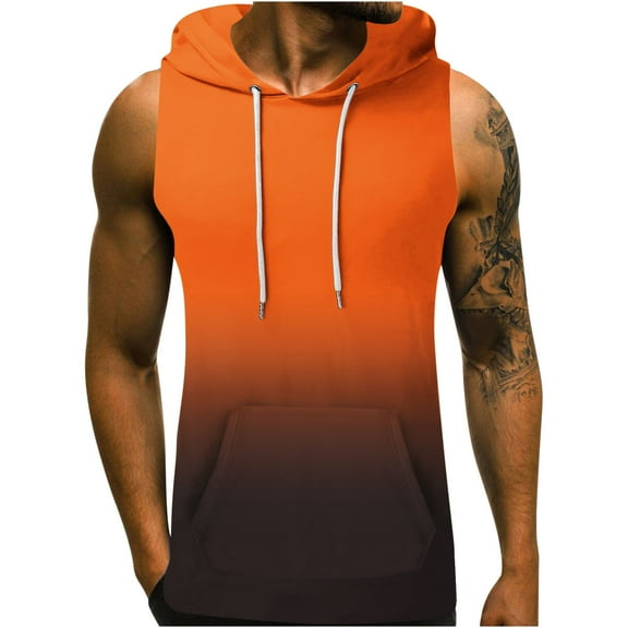 Posijego Men's Pullover Tank Tops Summer Casual Sports Sleeveless Shirts Hooded Athletic Tanks with Pocket