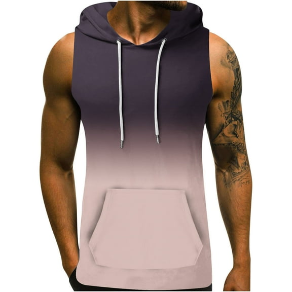 Posijego Men's Pullover Tank Tops Summer Casual Sports Sleeveless Shirts Hooded Athletic Tanks with Pocket