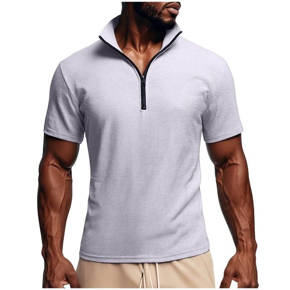 Posijego Men's Quarter Zip Shirts Summer Casual Short Sleeve Shirt Collared Color Block Loose Casual Shirts for Men