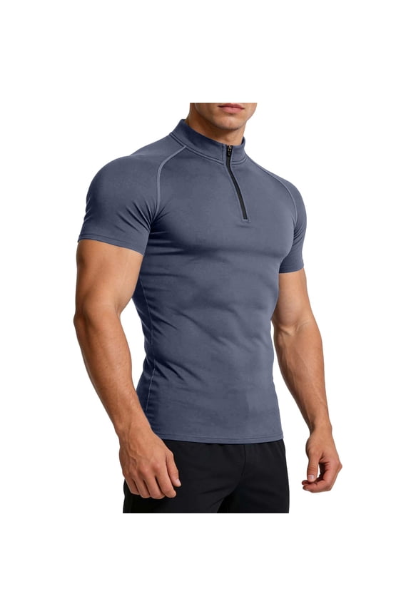 Men's Quarter Zip Workout Shirts Mock Turtleneck Short Sleeve Gym Running Athletic Shirts Active Tees