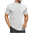 thumbnail image 1 of Posijego Men's Ribbed Short Sleeve Shirts Mock Neck Casual Tops Solid Color Pullover Basic Tee Mens Clothes, 1 of 7