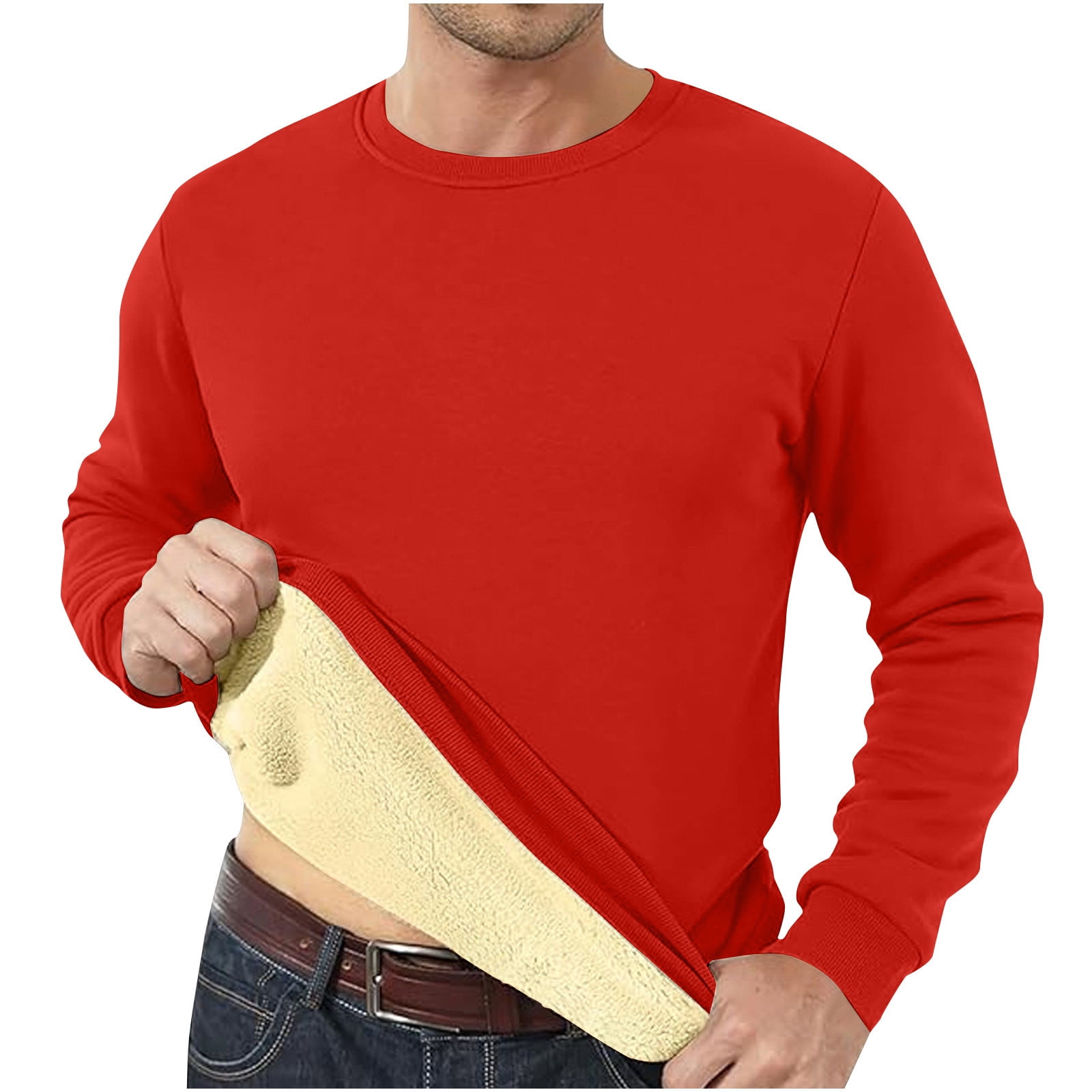 Men's Sherpa Lined Sweatshirt Crew Neck Long Sleeve Pullover Tops Oversized Undershirts for Men