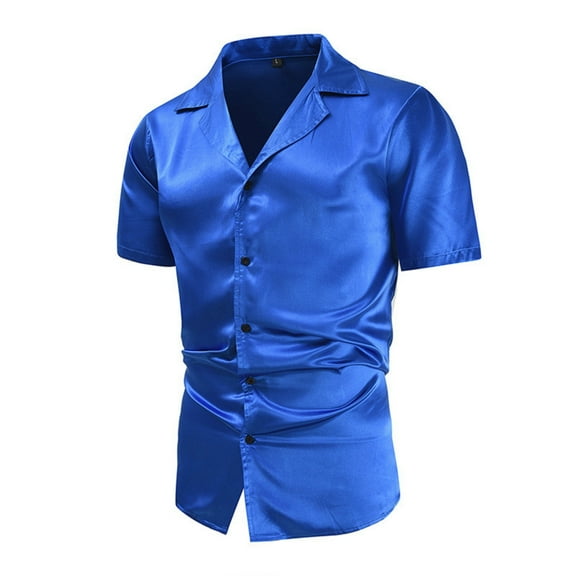 Posijego Men's Silk Satin Shirts 70s Short Sleeve Button down Shirt Casual Party Club Collared Shirt for Men