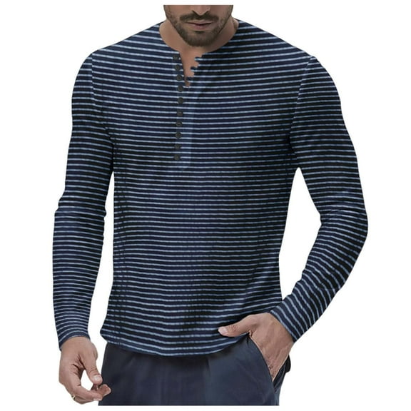 Posijego Men's Striped T-Shirts Causal Long Sleeve Shirts Crewneck Slim Basic Tees Pullover Shirts for Men