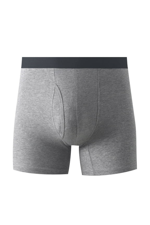 Men's Underwear Boxer Briefs with Fly Comfortable Cotton Underwear Long Leg Underpants for Men