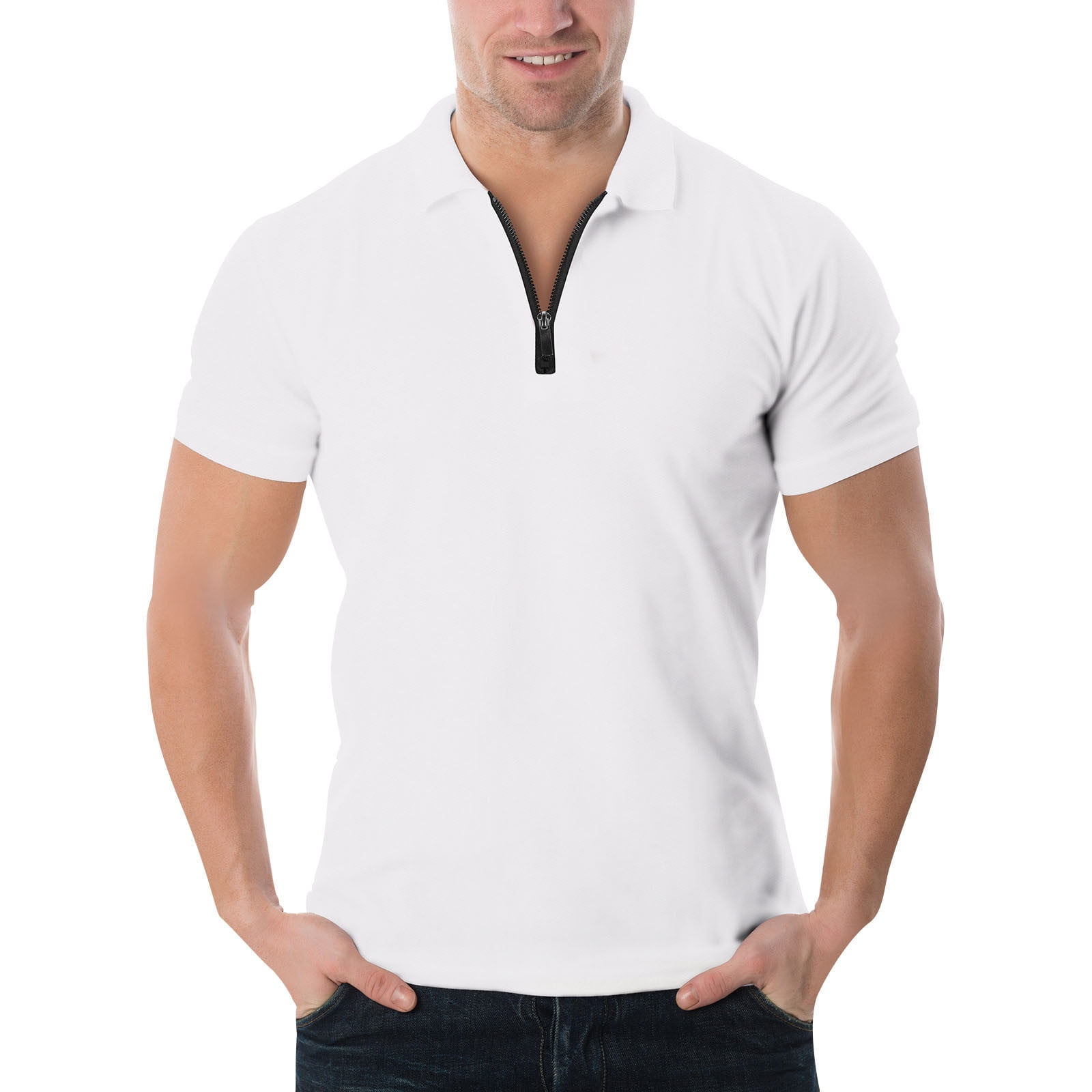 Posijego Men's Zipper Golf Shirts Short Sleeve Muscle Athletic Shirt ...