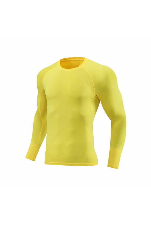 Mens Athletic Long Sleeve Shirts Solid Color Slim Stretch Crew Neck Sports Running Workout Active Tee Tops