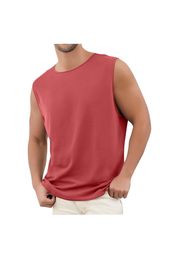 Mens Casual Tank Tops Beach Summer Sleeveless T-Shirts Basic Tee Athletic Workout Running Solid Color